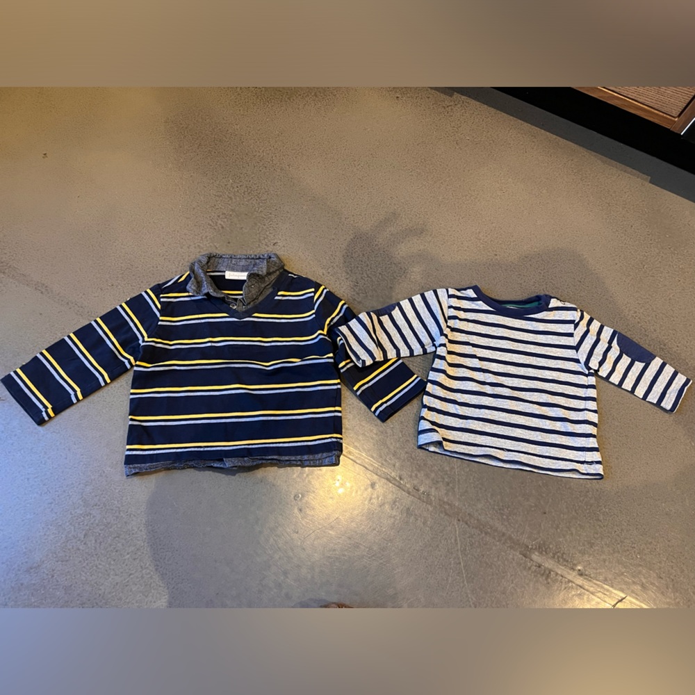Striped Kids Long Sleeve Shirts - Navy and Yellow and Blue and Gray.  Little Me